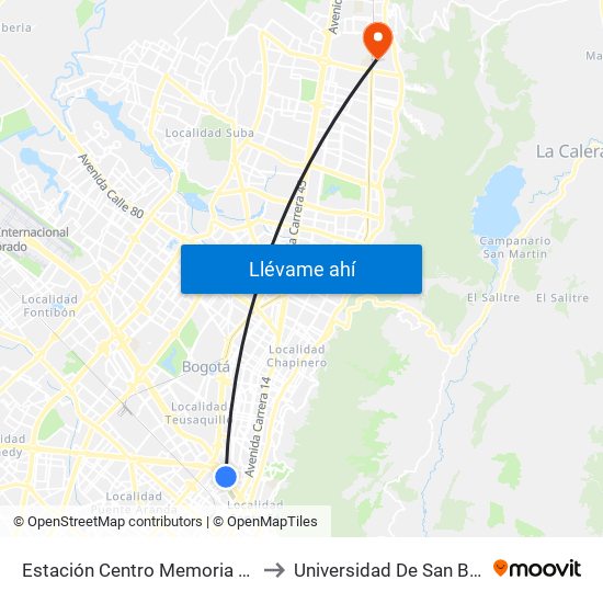 Estación Centro Memoria (Ac 26 - Kr 25) to Universidad De San Buenaventura map