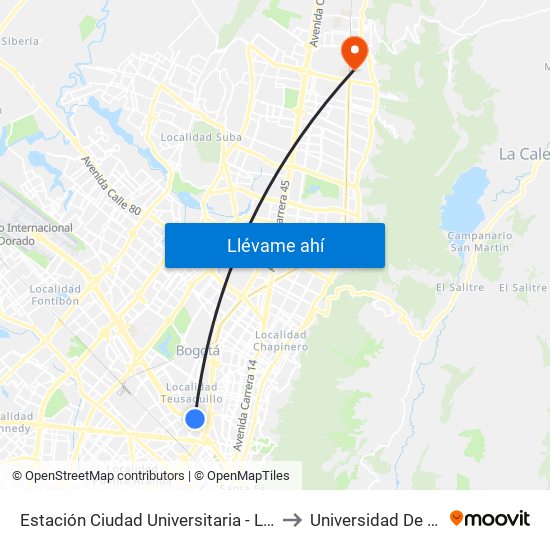 Estación Ciudad Universitaria - Lotería De Bogotá (Ac 26 - Kr 36) to Universidad De San Buenaventura map