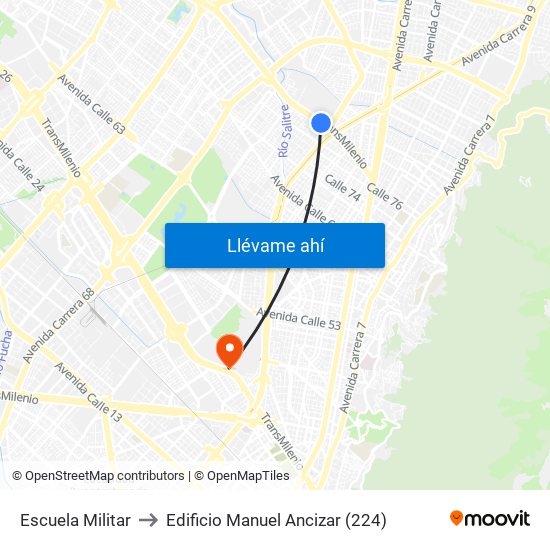 Escuela Militar to Edificio Manuel Ancizar (224) map