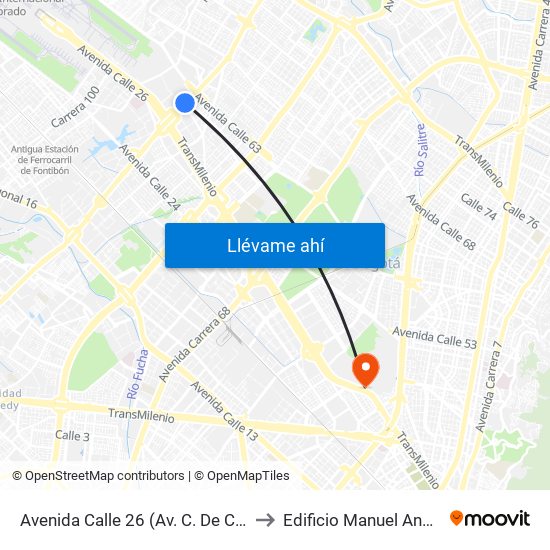 Avenida Calle 26 (Av. C. De Cali - Cl 51) (A) to Edificio Manuel Ancizar (224) map