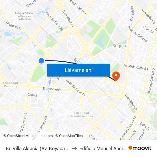 Br. Villa Alsacia (Av. Boyacá - Cl 12a) (A) to Edificio Manuel Ancizar (224) map