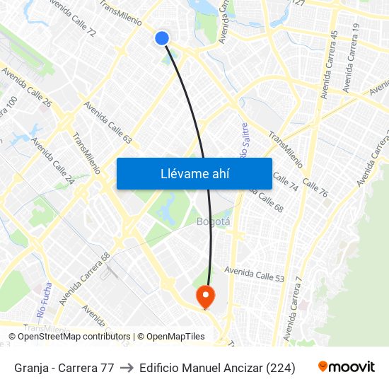 Granja - Carrera 77 to Edificio Manuel Ancizar (224) map