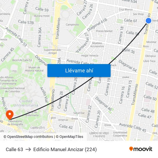 Calle 63 to Edificio Manuel Ancizar (224) map