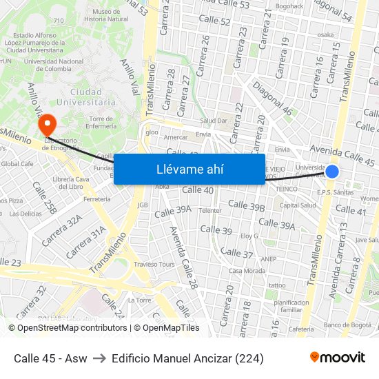 Calle 45 - Asw to Edificio Manuel Ancizar (224) map