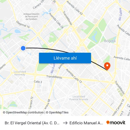 Br. El Vergel Oriental (Av. C. De Cali - Cl 10b) (A) to Edificio Manuel Ancizar (224) map