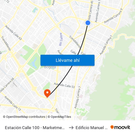 Estación Calle 100 - Marketmedios (Auto Norte - Cl 98) to Edificio Manuel Ancizar (224) map