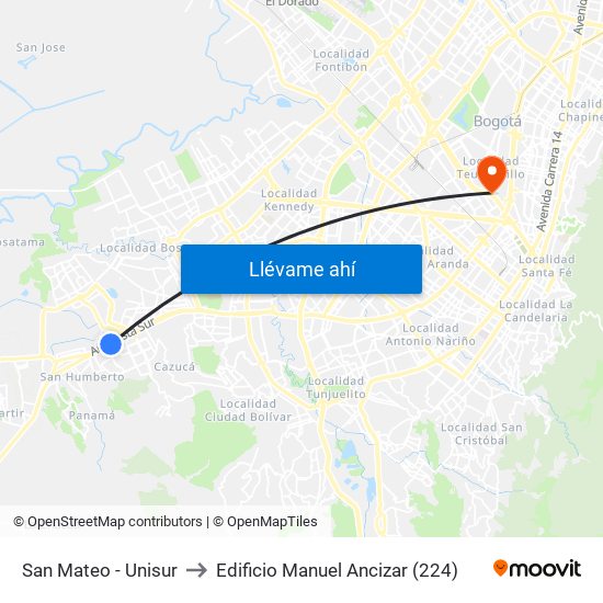 San Mateo - Unisur to Edificio Manuel Ancizar (224) map