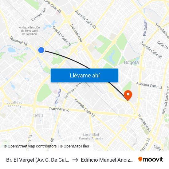 Br. El Vergel (Av. C. De Cali - Cl 18) to Edificio Manuel Ancizar (224) map