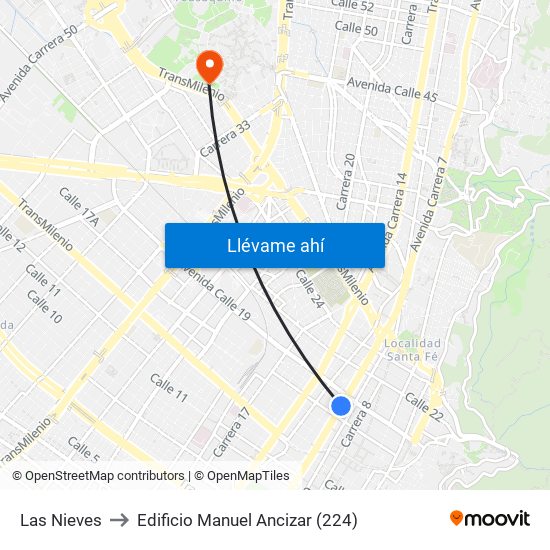 Las Nieves to Edificio Manuel Ancizar (224) map