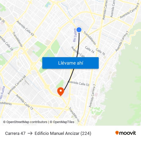 Carrera 47 to Edificio Manuel Ancizar (224) map