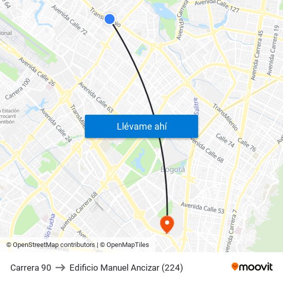 Carrera 90 to Edificio Manuel Ancizar (224) map