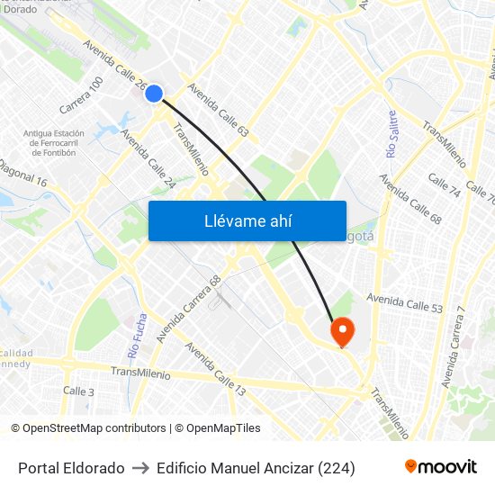 Portal Eldorado to Edificio Manuel Ancizar (224) map