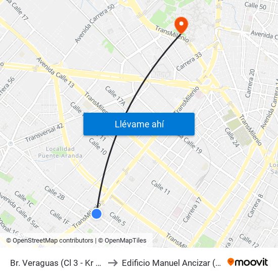 Br. Veraguas (Cl 3 - Kr 29a) to Edificio Manuel Ancizar (224) map