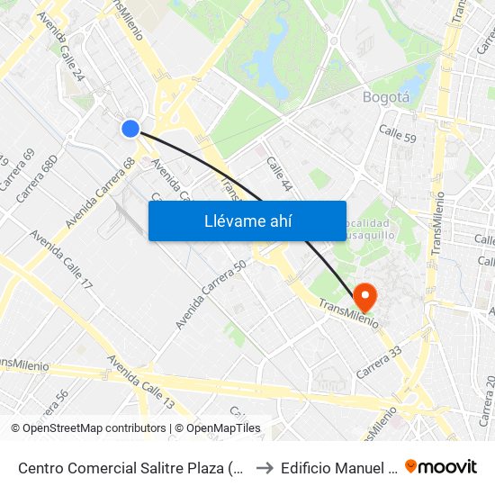 Centro Comercial Salitre Plaza (Av. La Esperanza - Kr 68a) to Edificio Manuel Ancizar (224) map