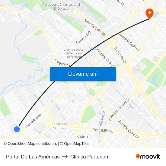 Portal De Las Américas to Clínica Partenon map
