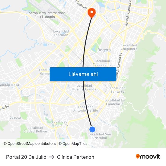 Portal 20 De Julio to Clínica Partenon map