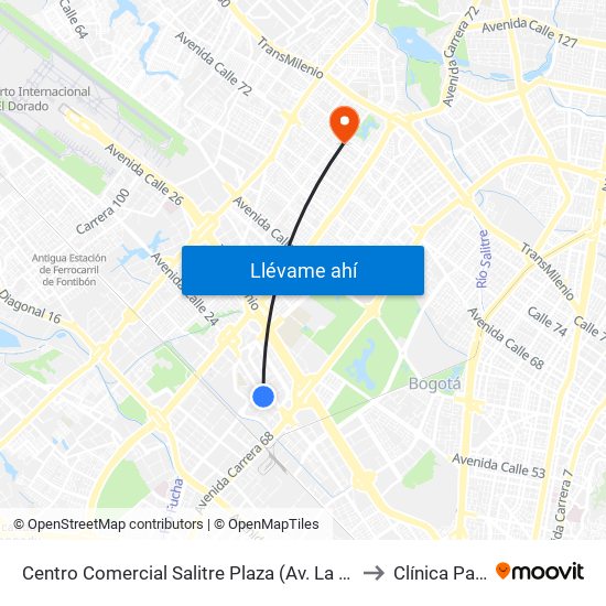 Centro Comercial Salitre Plaza (Av. La Esperanza - Kr 68b) to Clínica Partenon map