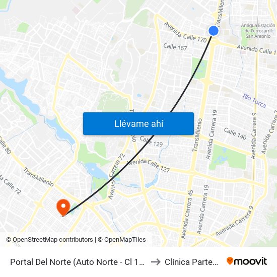 Portal Del Norte (Auto Norte - Cl 174a) to Clínica Partenon map