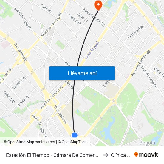 Estación El Tiempo - Cámara De Comercio De Bogotá (Ac 26 - Kr 68b Bis) to Clínica Partenon map