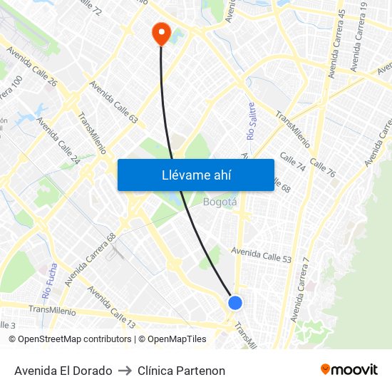 Avenida El Dorado to Clínica Partenon map