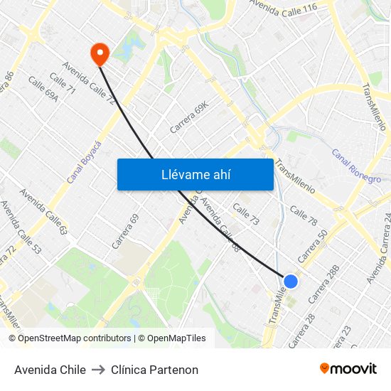 Avenida Chile to Clínica Partenon map