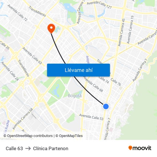 Calle 63 to Clínica Partenon map