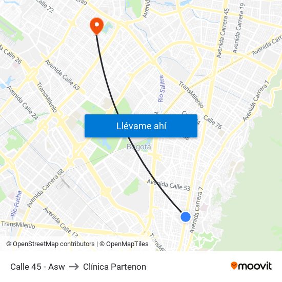 Calle 45 - Asw to Clínica Partenon map