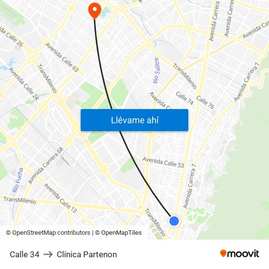 Calle 34 to Clínica Partenon map