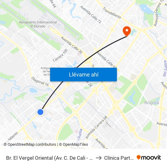 Br. El Vergel Oriental (Av. C. De Cali - Cl 10b) (A) to Clínica Partenon map