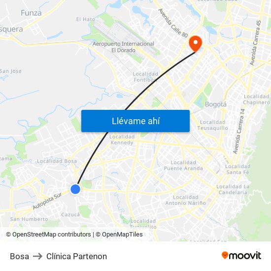 Bosa to Clínica Partenon map