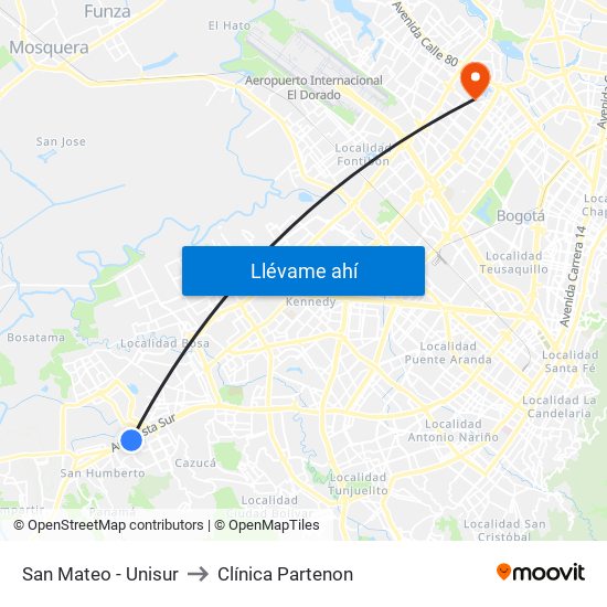 San Mateo - Unisur to Clínica Partenon map