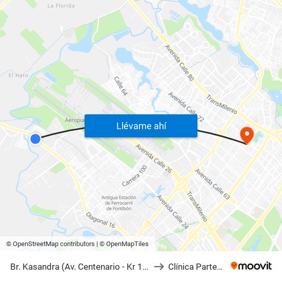 Br. Kasandra (Av. Centenario - Kr 134a) to Clínica Partenon map