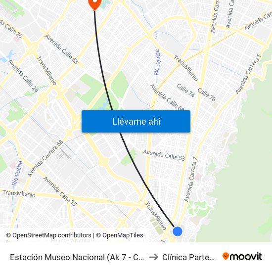 Estación Museo Nacional (Ak 7 - Cl 29) to Clínica Partenon map