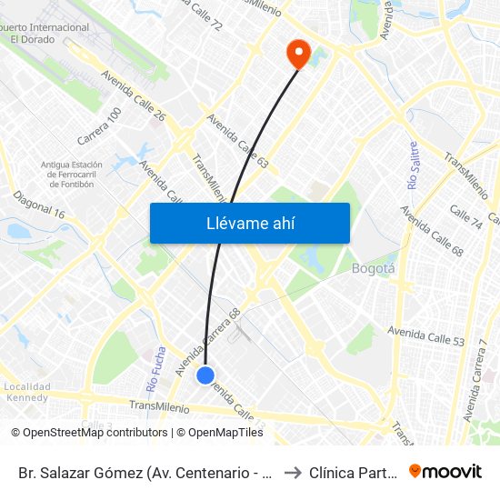 Br. Salazar Gómez (Av. Centenario - Kr 65) (A) to Clínica Partenon map