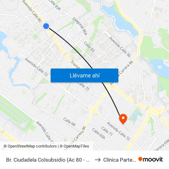 Br. Ciudadela Colsubsidio (Ac 80 - Kr 112a) to Clínica Partenon map