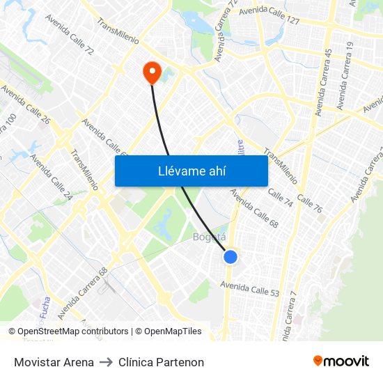 Movistar Arena to Clínica Partenon map