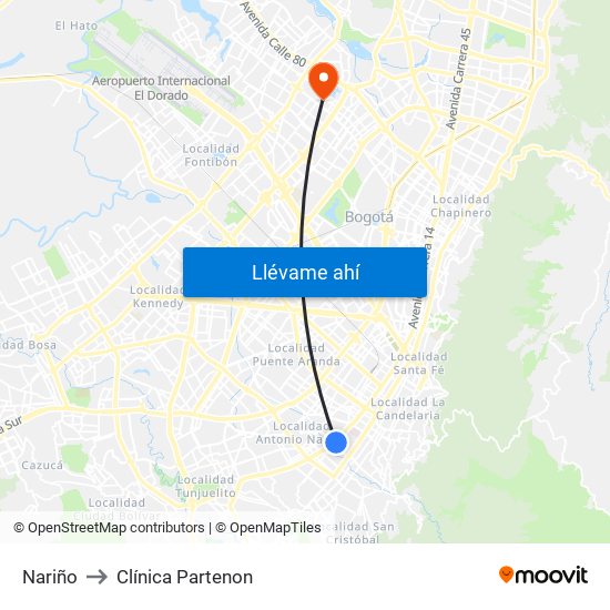 Nariño to Clínica Partenon map