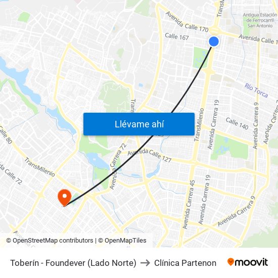 Toberín - Foundever (Lado Norte) to Clínica Partenon map