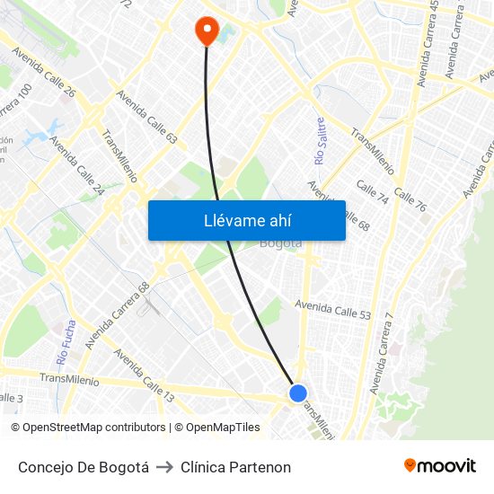 Concejo De Bogotá to Clínica Partenon map