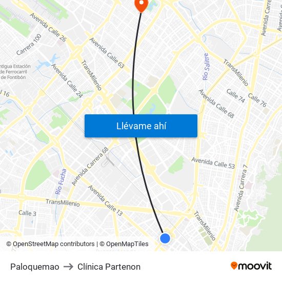 Paloquemao to Clínica Partenon map