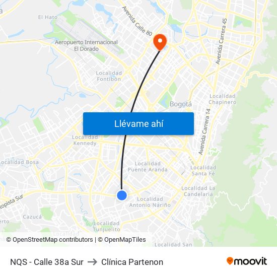 NQS - Calle 38a Sur to Clínica Partenon map