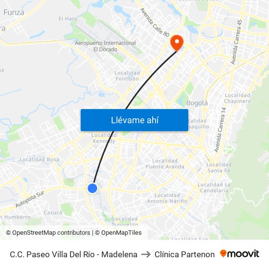 C.C. Paseo Villa Del Río - Madelena to Clínica Partenon map