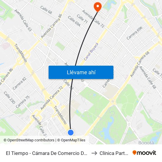 El Tiempo - Cámara De Comercio De Bogotá to Clínica Partenon map