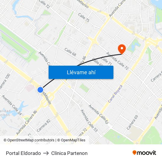 Portal Eldorado to Clínica Partenon map