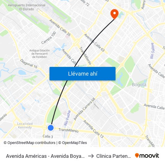 Avenida Américas - Avenida Boyacá to Clínica Partenon map