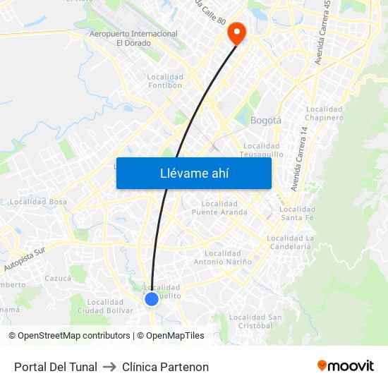 Portal Del Tunal to Clínica Partenon map