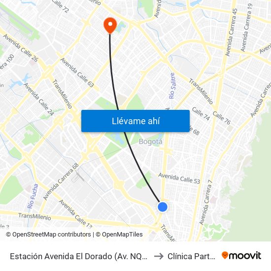 Estación Avenida El Dorado (Av. NQS - Cl 40a) to Clínica Partenon map