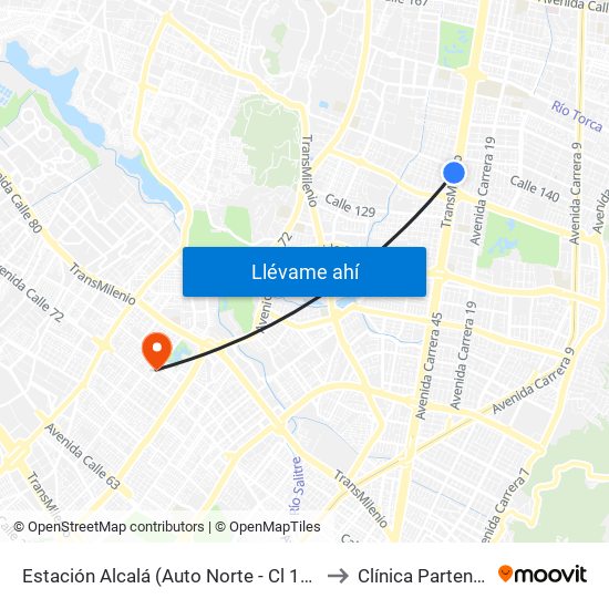 Estación Alcalá (Auto Norte - Cl 136) to Clínica Partenon map