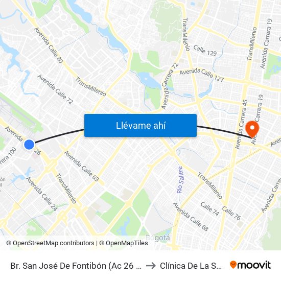 Br. San José De Fontibón (Ac 26 - Kr 96a) to Clínica De La Sabana map