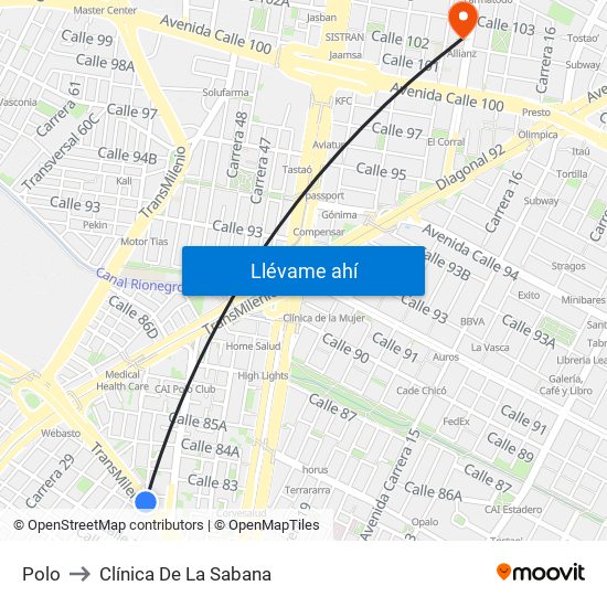 Polo to Clínica De La Sabana map